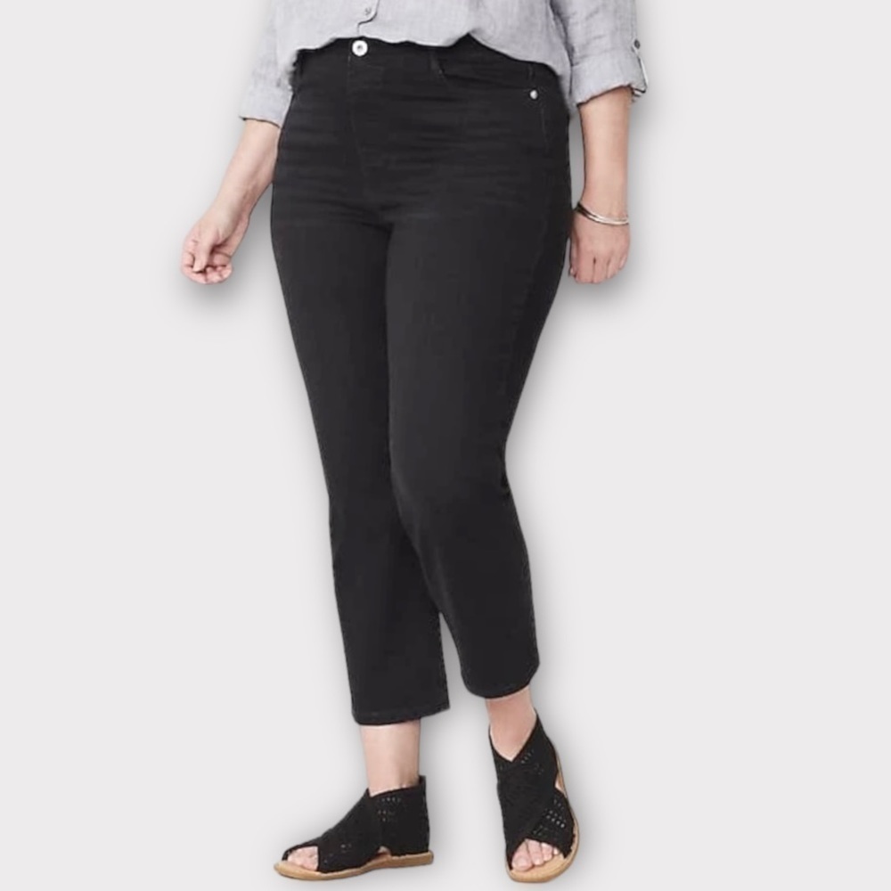 J. Jill Denim High‎ Rise Pull On Cropped Jeans Petite Black Noir Wash NWT